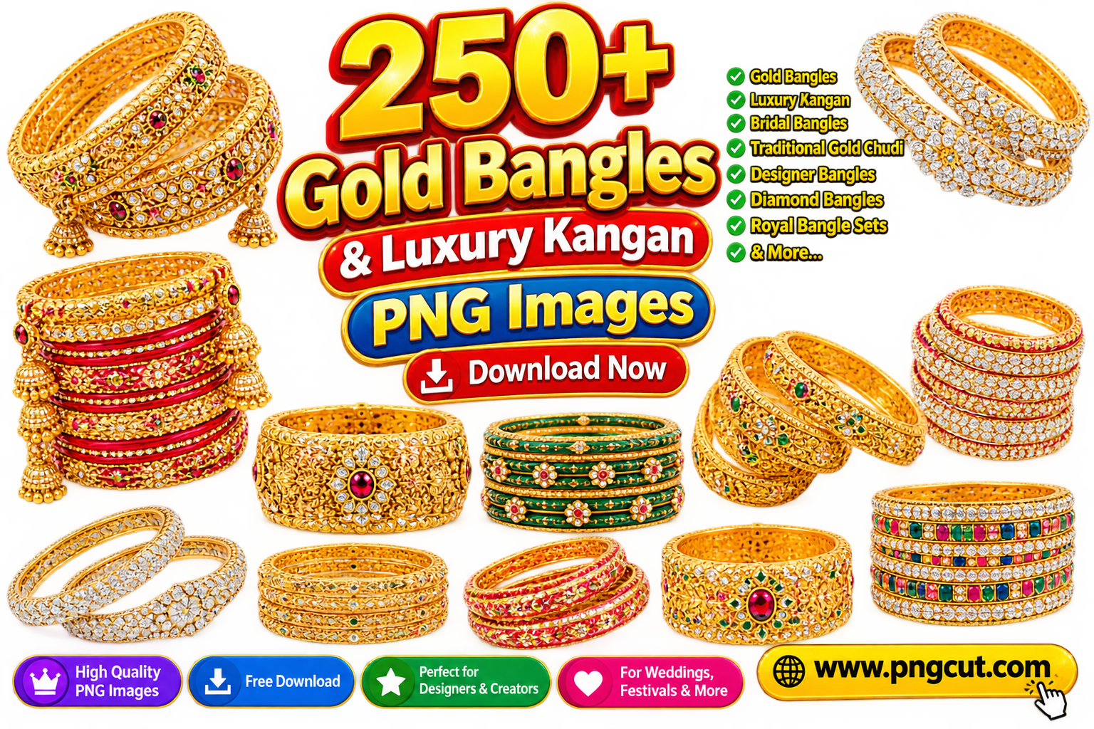 250 Gold Bangles PNG Collection free image