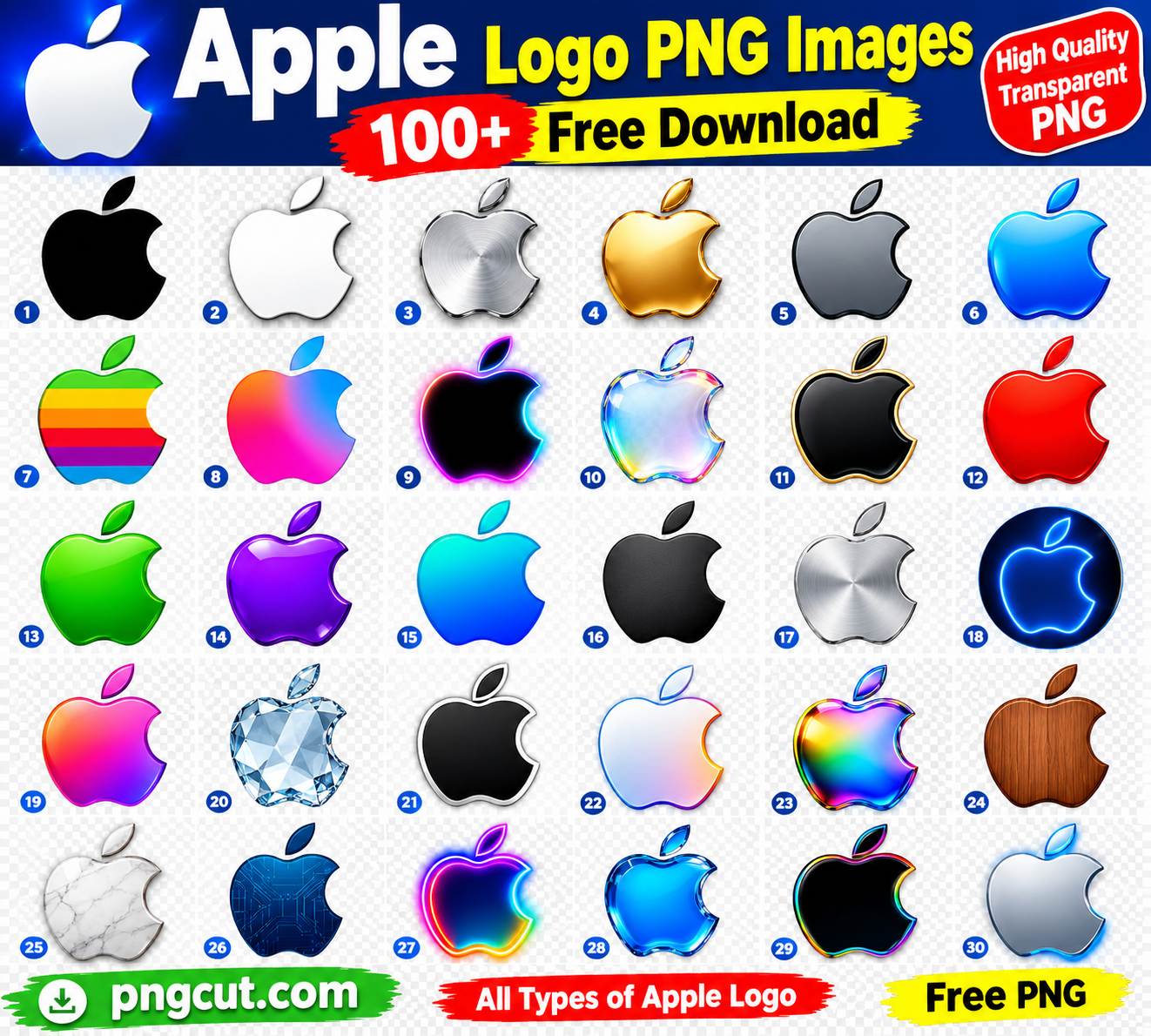 100+ Apple Logo PNG Images in black, white, gold, silver, colorful, and 3D styles. Find high-quality